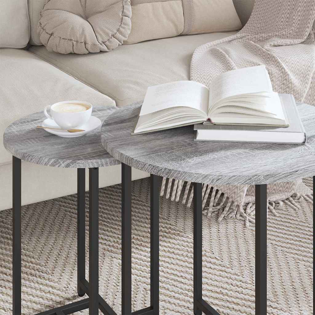 Set măsuțe laterale 2 pcs Gri sonoma și Negru 50 x 50 x 50 cm GartenMobel Dekor