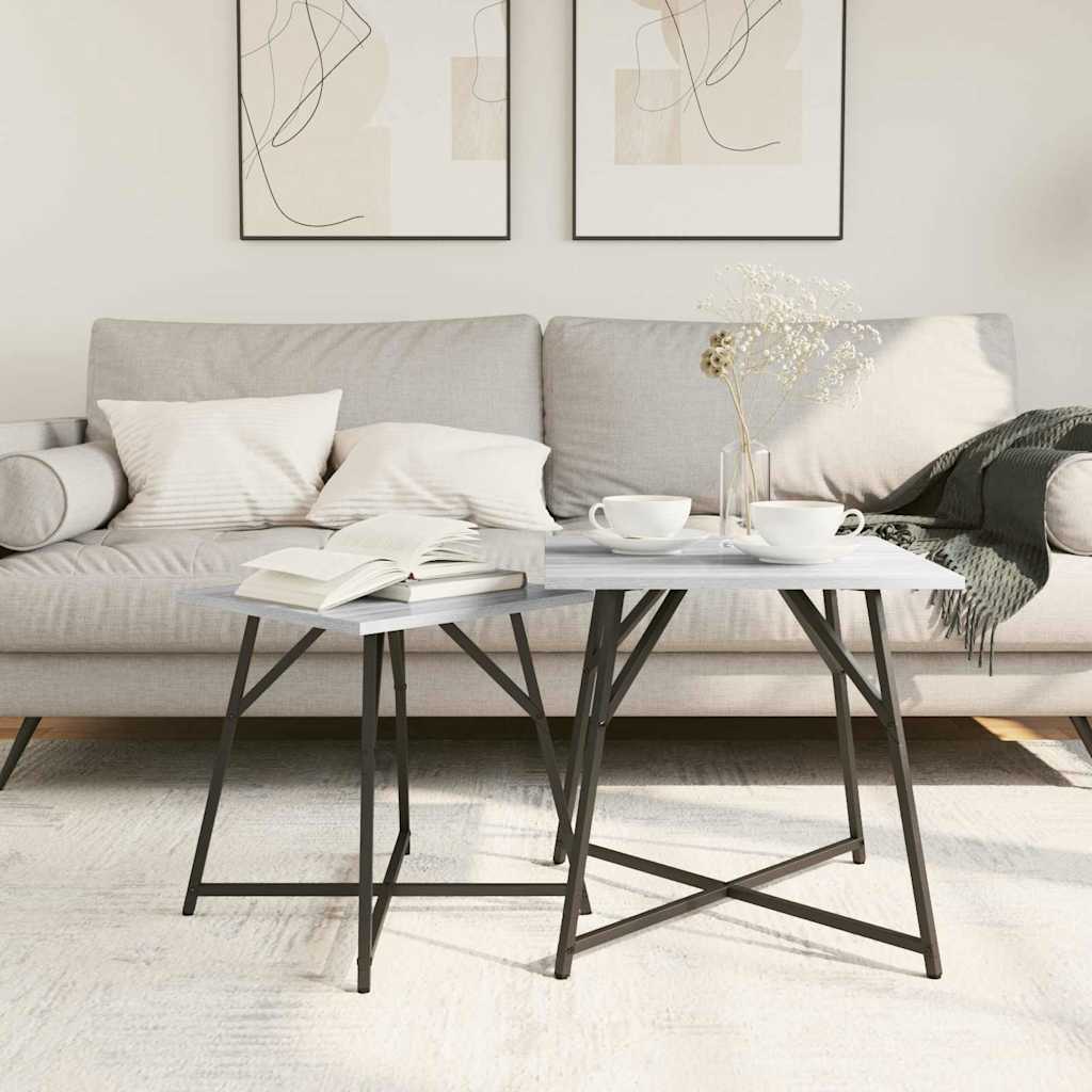 Set măsuțe laterale 2 pcs Gri sonoma și Negru 50 x 50 x 50 cm GartenMobel Dekor