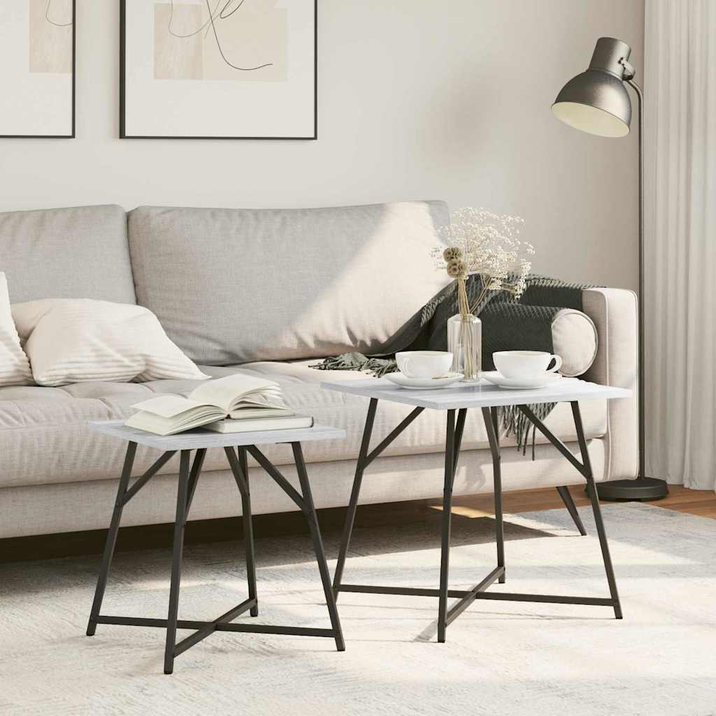 Set măsuțe laterale 2 pcs Gri sonoma și Negru 50 x 50 x 50 cm GartenMobel Dekor