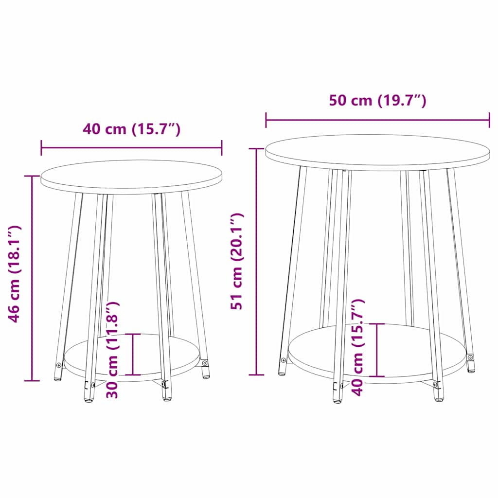 Set măsuțe laterale 2 pcs Gri sonoma și Negru 50 x 50 x 51 cm GartenMobel Dekor