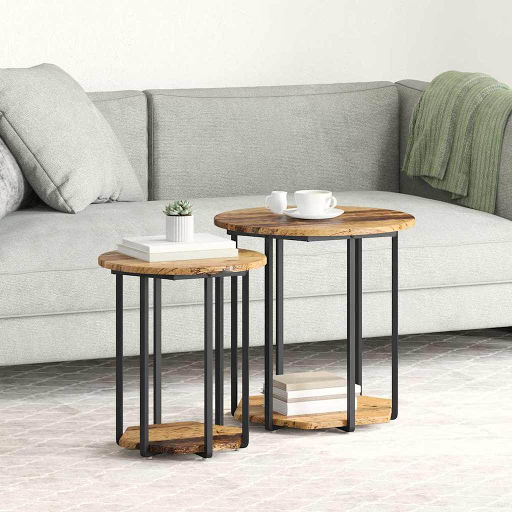 Set măsuțe laterale 2 pcs Lemn vechi și Negru 50 x 50 x 50.5 cm GartenMobel Dekor