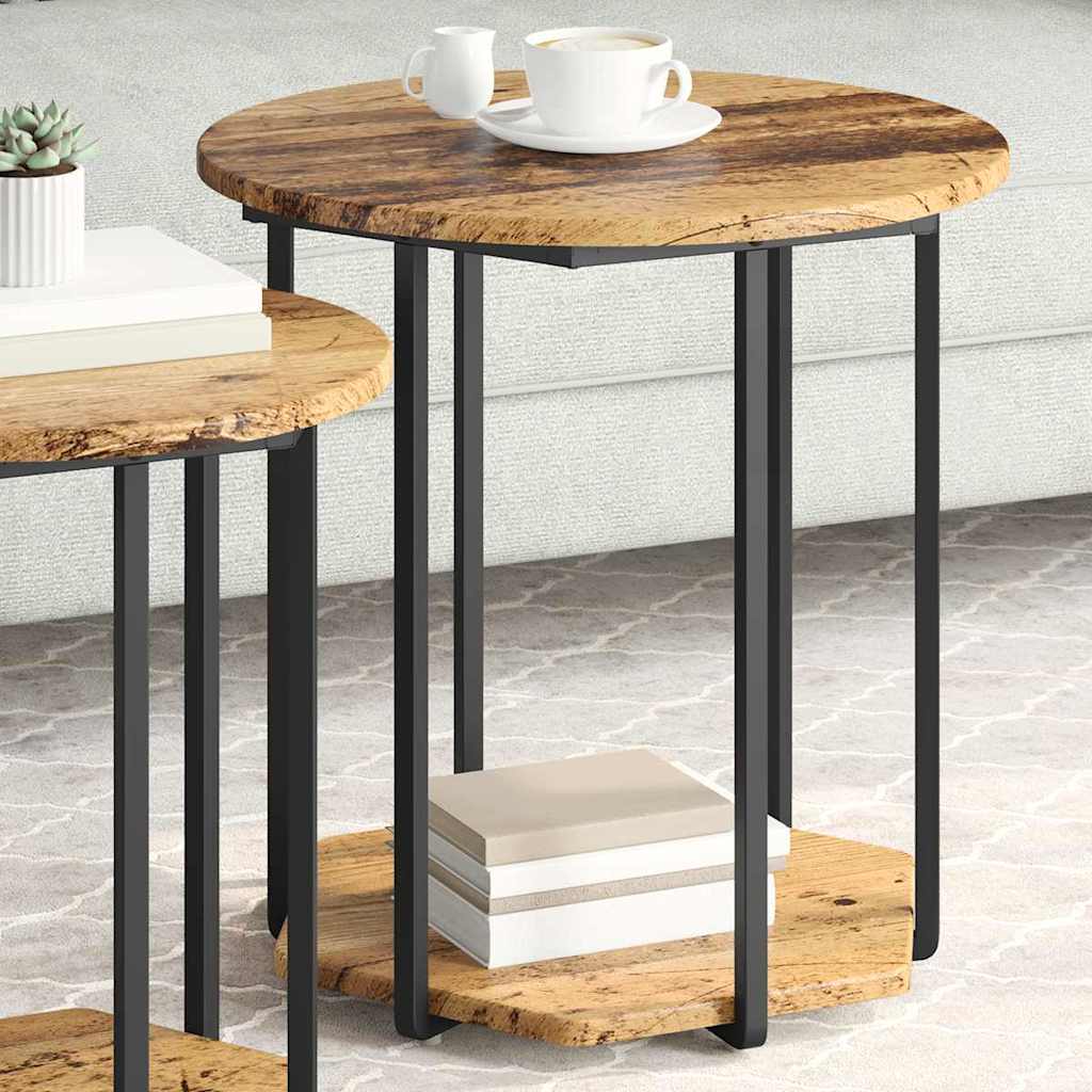 Set măsuțe laterale 2 pcs Lemn vechi și Negru 50 x 50 x 50.5 cm GartenMobel Dekor