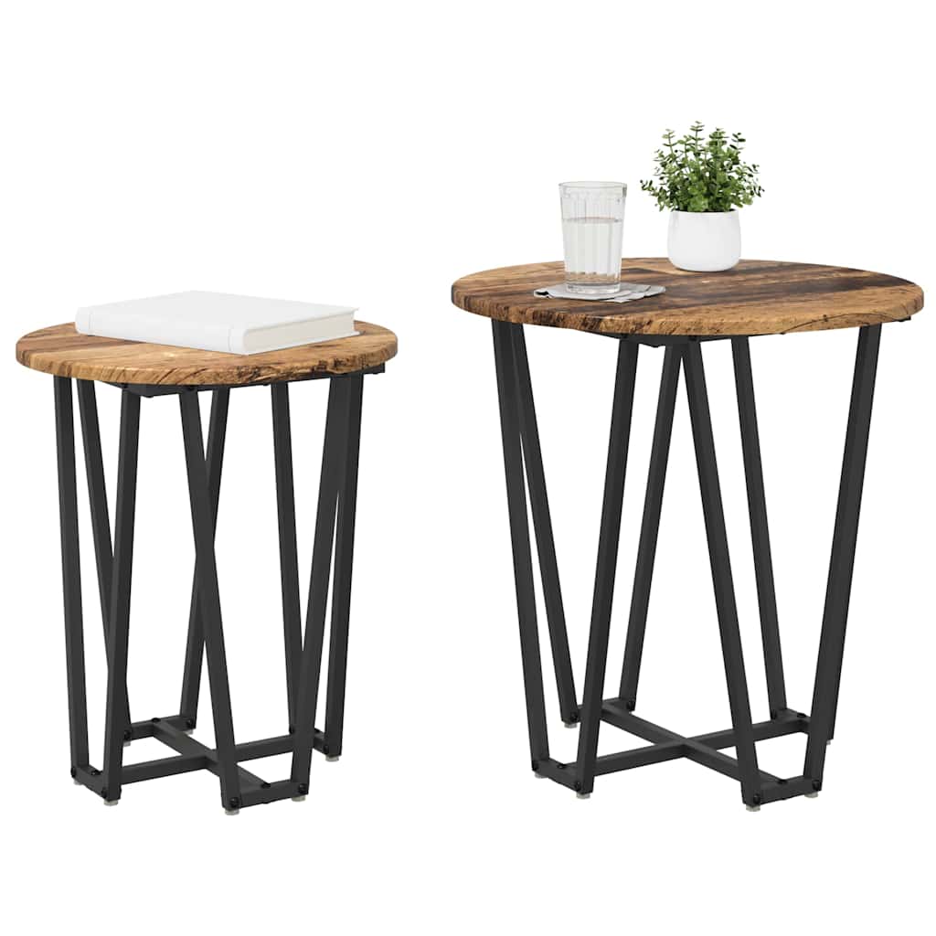 Set măsuțe laterale 2 pcs Lemn vechi și Negru 50 x 50 x 50.5 cm GartenMobel Dekor