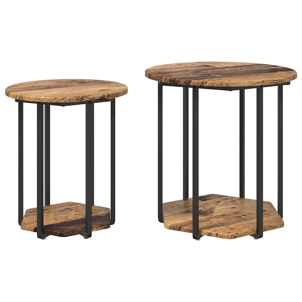 Set măsuțe laterale 2 pcs Lemn vechi și Negru 50 x 50 x 50.5 cm GartenMobel Dekor