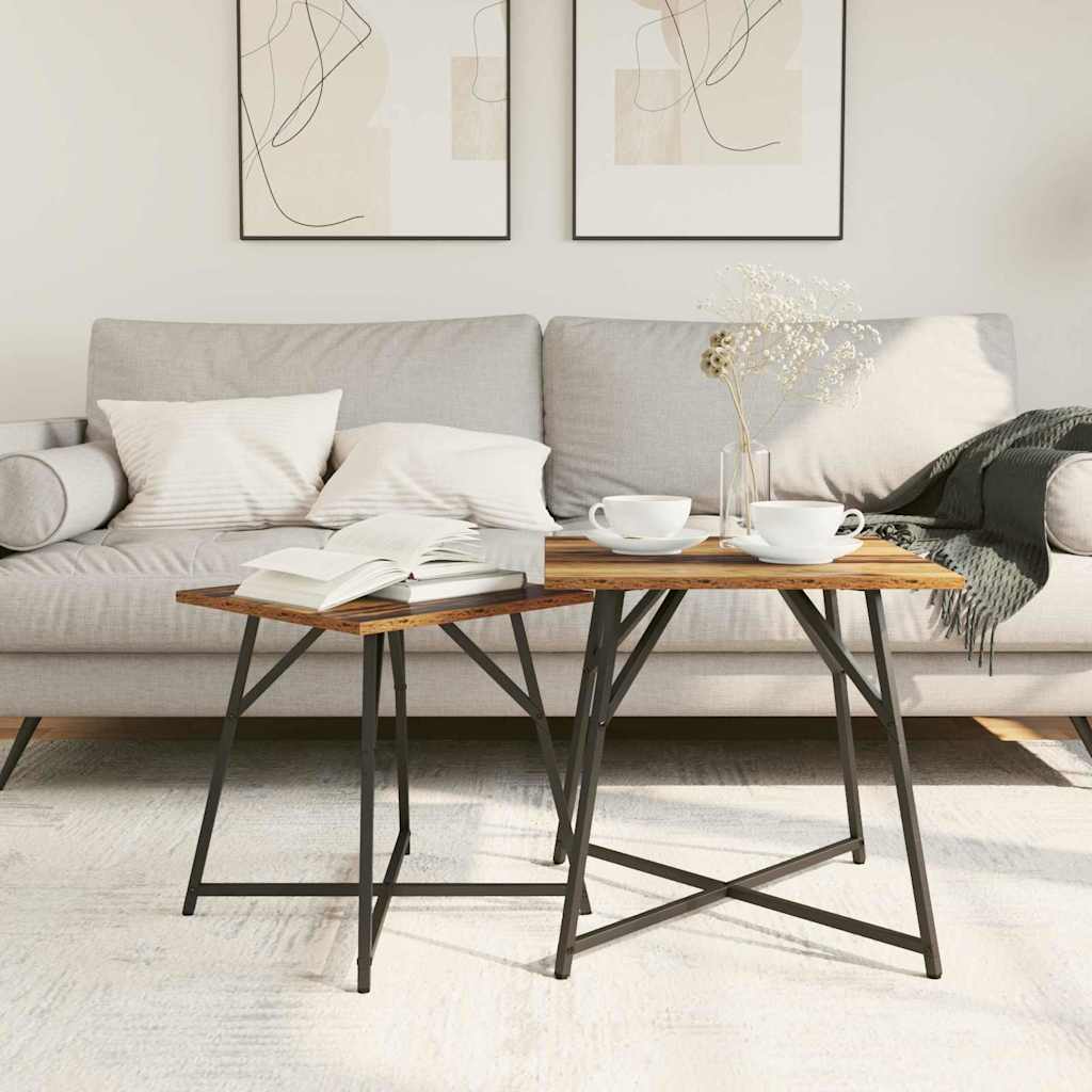 Set măsuțe laterale 2 pcs Lemn vechi și Negru 50 x 50 x 50 cm GartenMobel Dekor