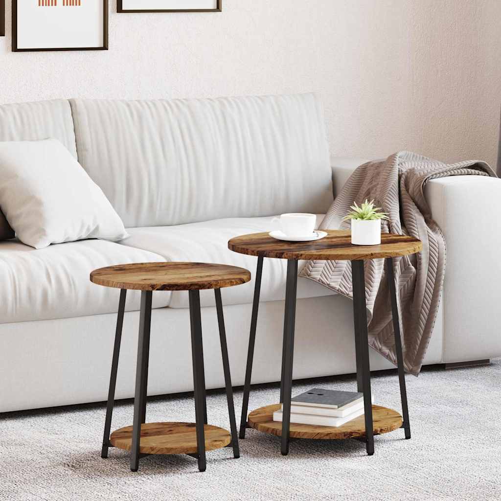 Set măsuțe laterale 2 pcs Lemn vechi și Negru 50 x 50 x 51 cm GartenMobel Dekor