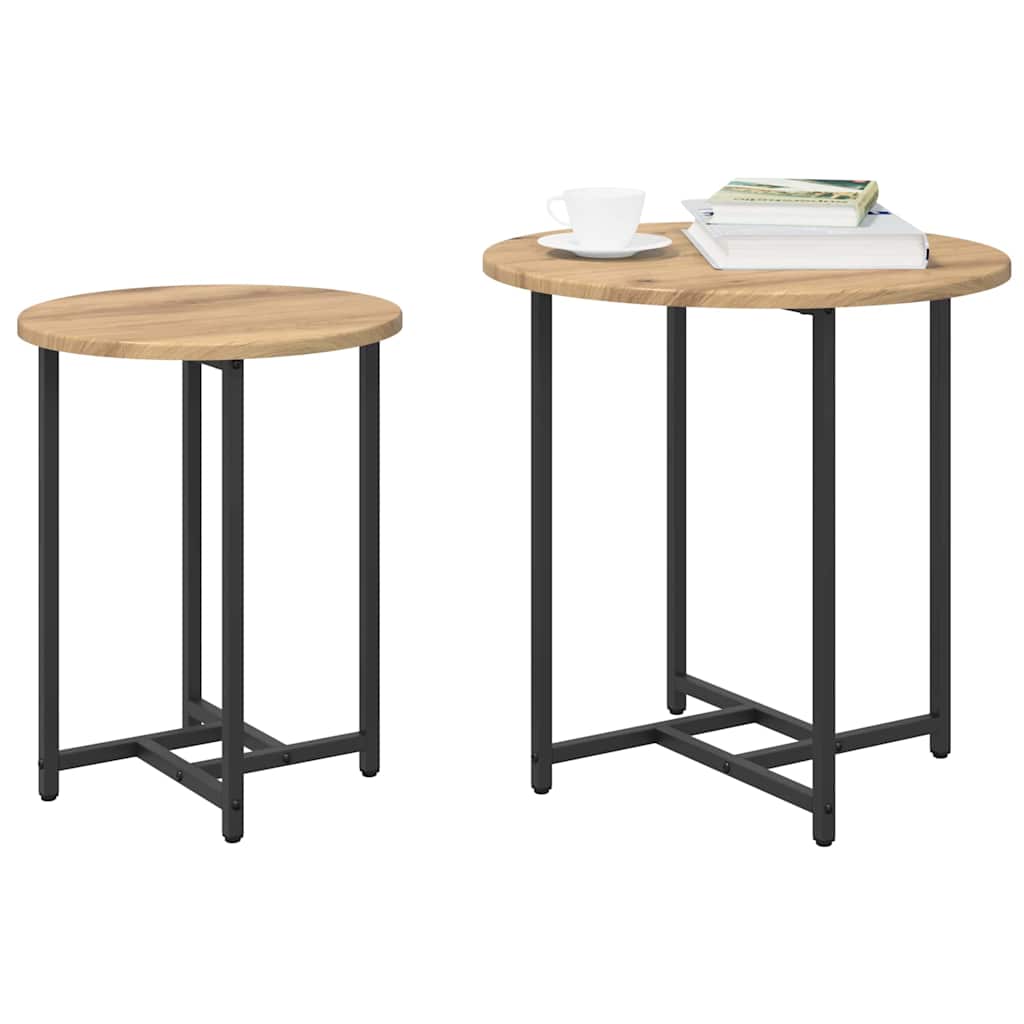 Set măsuțe laterale 2 pcs Stejar Artisan și Negru GartenMobel Dekor