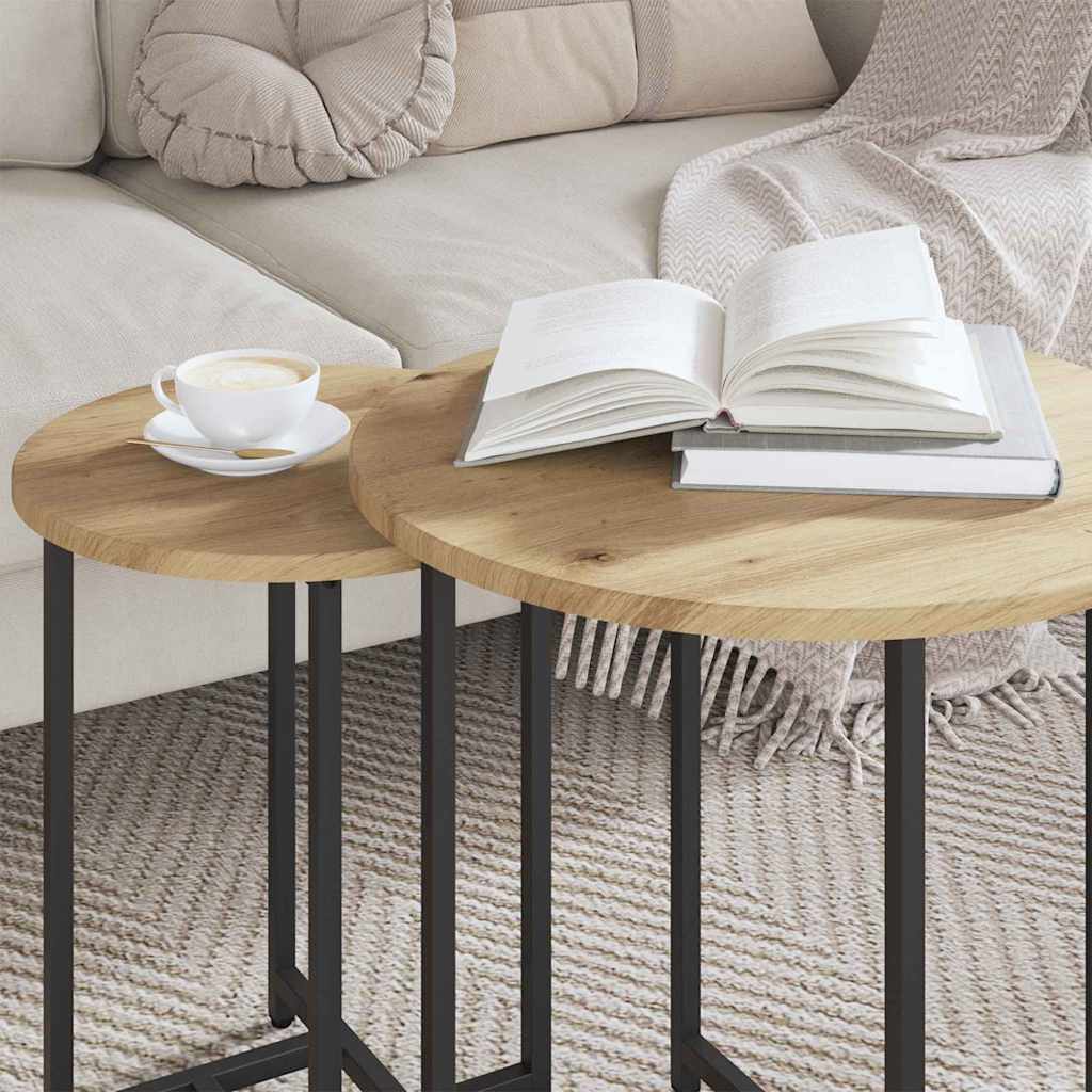 Set măsuțe laterale 2 pcs Stejar Artisan și Negru GartenMobel Dekor