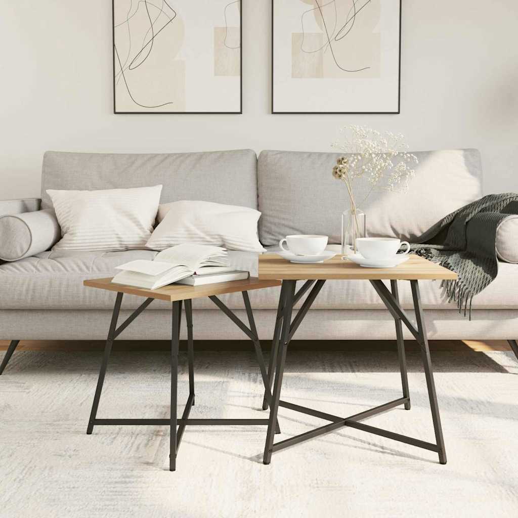 Set măsuțe laterale 2 pcs Stejar Artisan și Negru GartenMobel Dekor