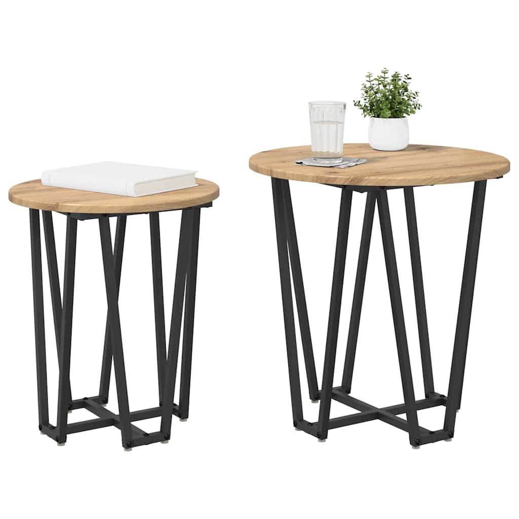 Set măsuțe laterale 2 pcs Stejar Artisan și Negru GartenMobel Dekor