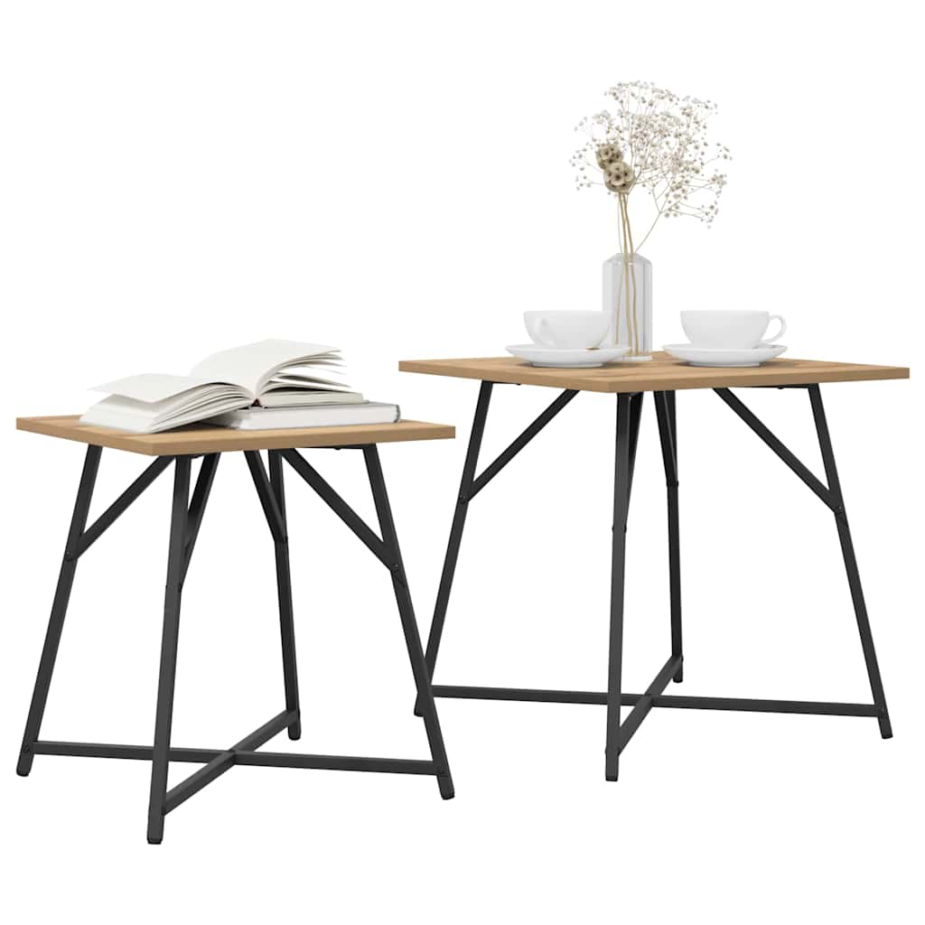 Set măsuțe laterale 2 pcs Stejar Artisan și Negru GartenMobel Dekor
