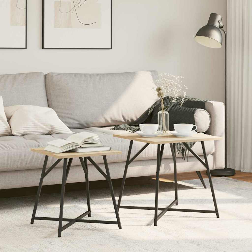 Set măsuțe laterale 2 pcs Stejar Sonoma și Negru GartenMobel Dekor