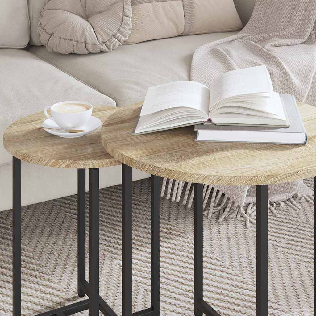 Set măsuțe laterale 2 pcs Stejar Sonoma și Negru GartenMobel Dekor
