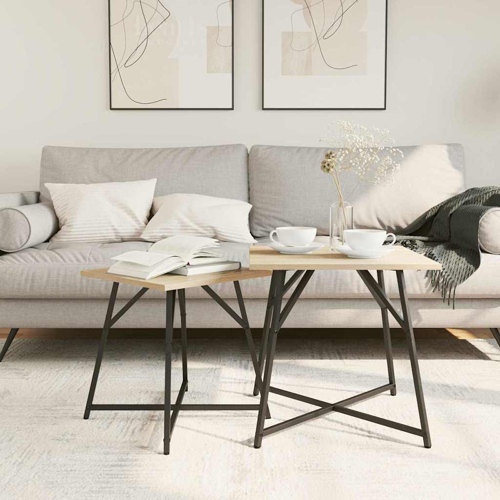 Set măsuțe laterale 2 pcs Stejar Sonoma și Negru GartenMobel Dekor