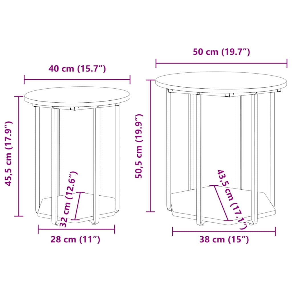 Set măsuțe laterale 2 pcs Stejar negru 50 x 50 x 50.5 cm GartenMobel Dekor