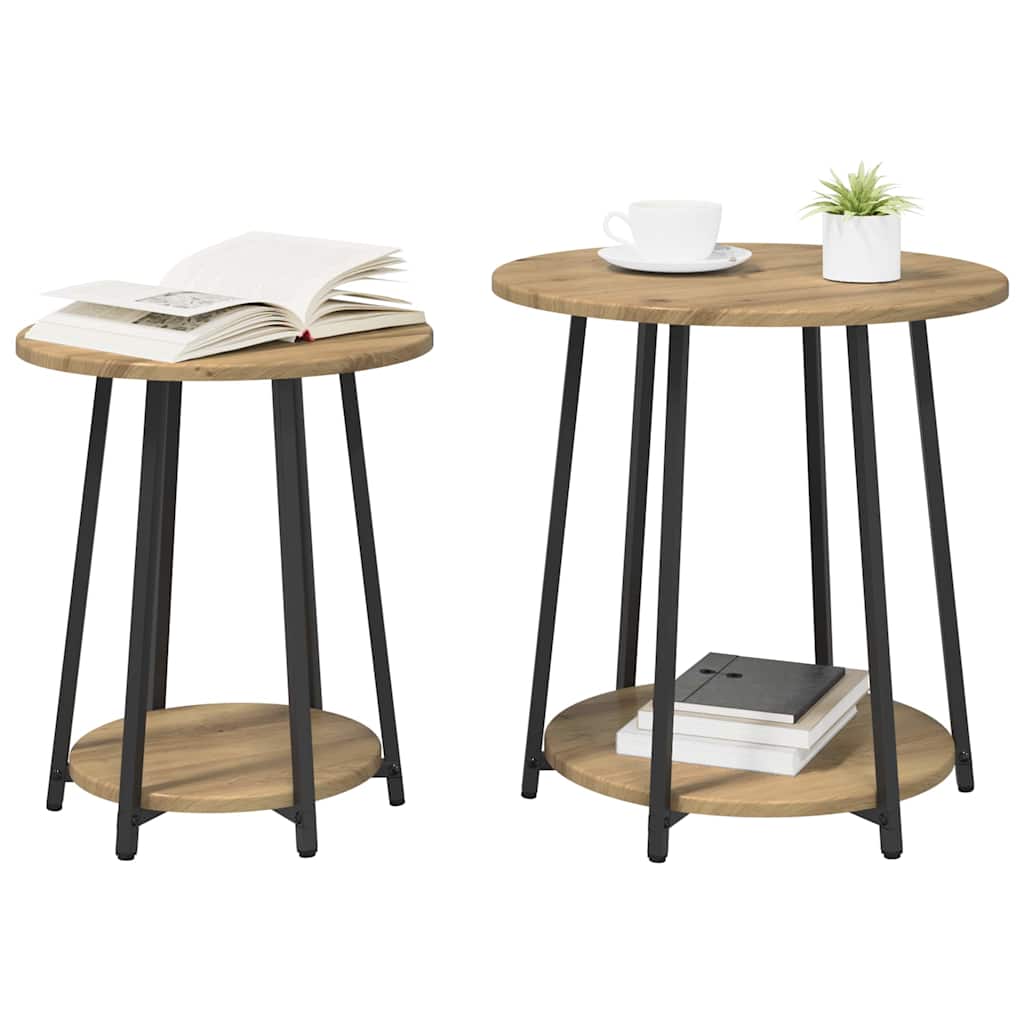 Set măsuțe laterale cu raft 2 pcs Stejar Artisan și Negru GartenMobel Dekor