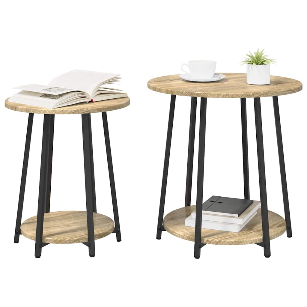 Set măsuțe laterale cu raft 2 pcs Stejar Sonoma și Negru GartenMobel Dekor