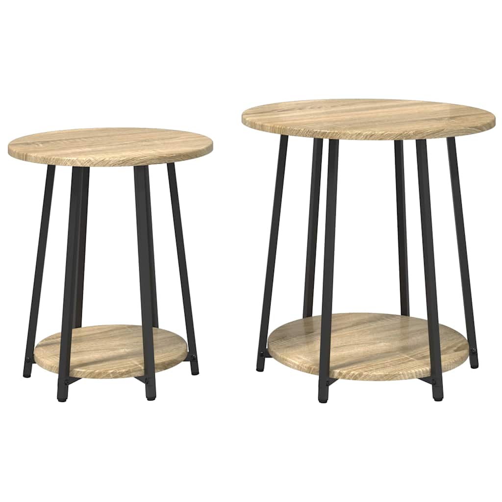 Set măsuțe laterale cu raft 2 pcs Stejar Sonoma și Negru GartenMobel Dekor