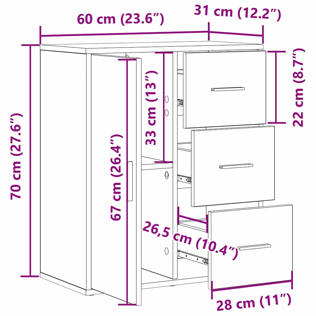 Bufet cu sertar Stejar negru 60 x 31 x 70 cm Lemn compozit GartenMobel Dekor