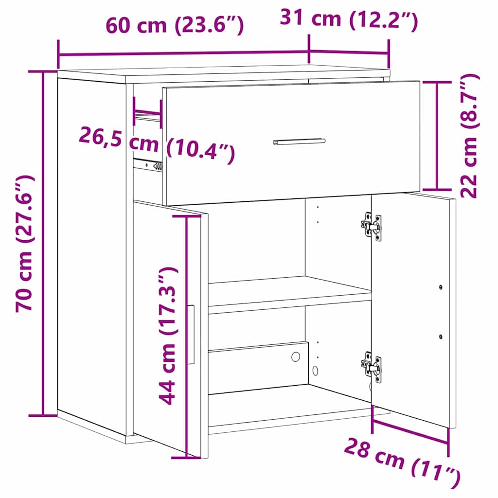 Bufet cu sertar stejar artizanal 60 x 31 x 70 cm Lemn compozit GartenMobel Dekor