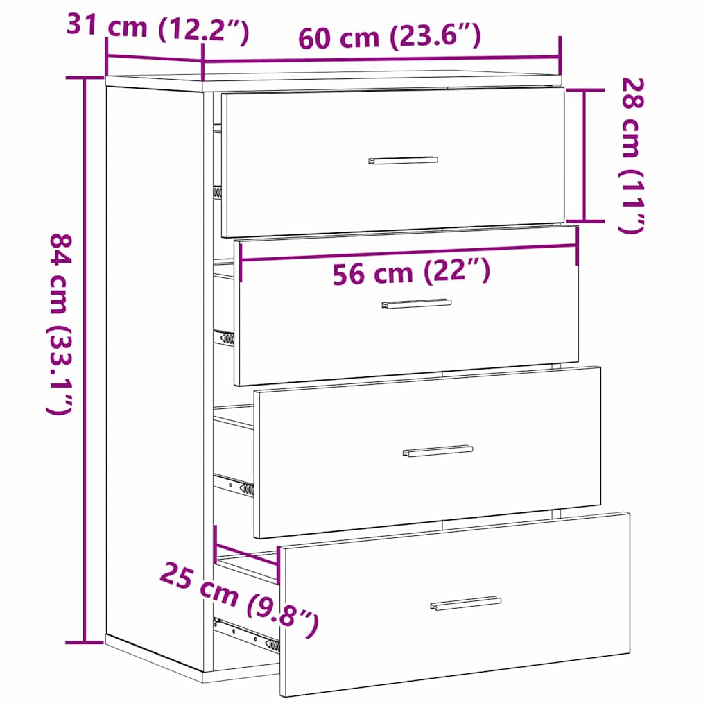 Bufet cu sertar stejar artizanal 60 x 39 x 80 cm Lemn compozit GartenMobel Dekor