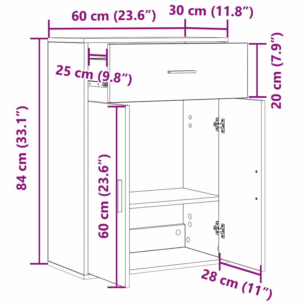 Bufet cu sertar stejar artizanal 79 x 38 x 80 cm Lemn compozit GartenMobel Dekor