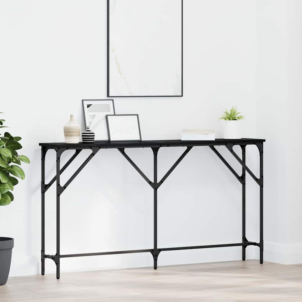 Masă console Stejar negru 140 x 23 x 75 cm Lemn compus și metal GartenMobel Dekor