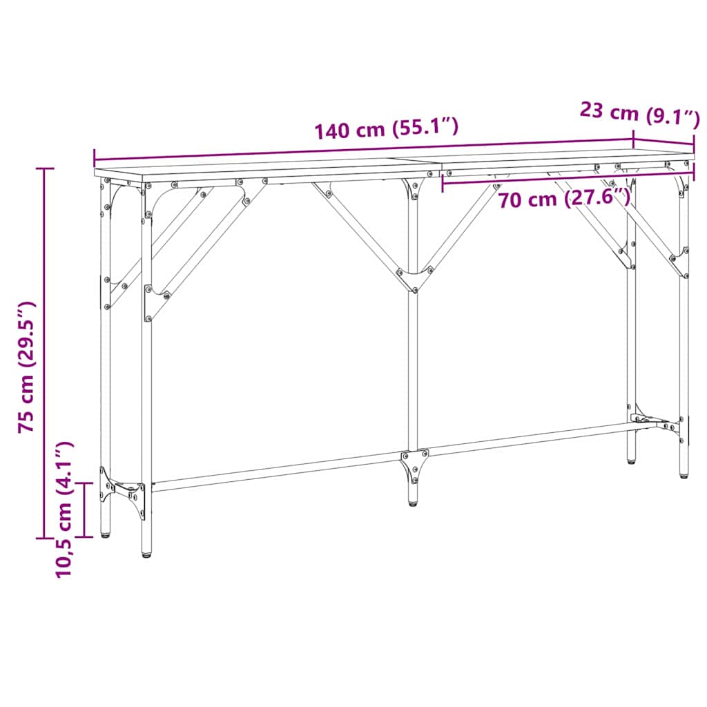 Masă console Stejar negru 140 x 23 x 75 cm Lemn compus și metal GartenMobel Dekor