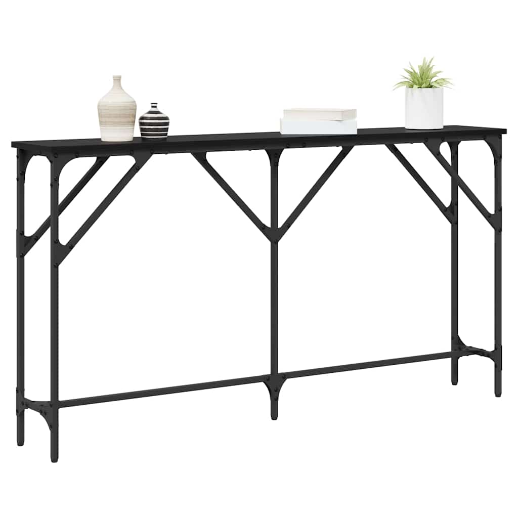 Masă console Stejar negru 140 x 23 x 75 cm Lemn compus și metal GartenMobel Dekor