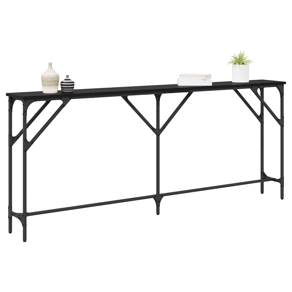 Masă console Stejar negru 180 x 23 x 75 cm Lemn compus și metal GartenMobel Dekor