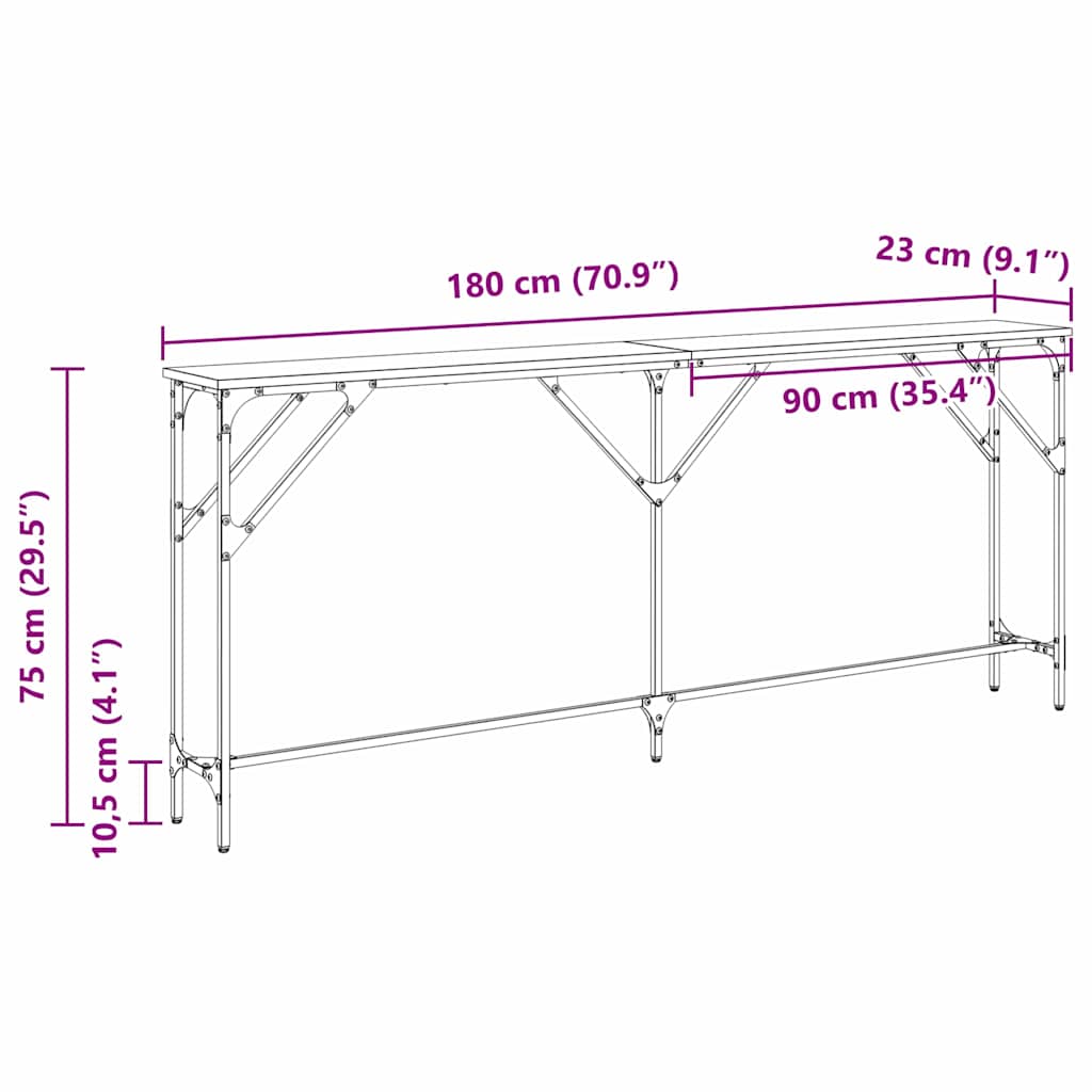 Masă console Stejar negru 180 x 23 x 75 cm Lemn compus și metal GartenMobel Dekor
