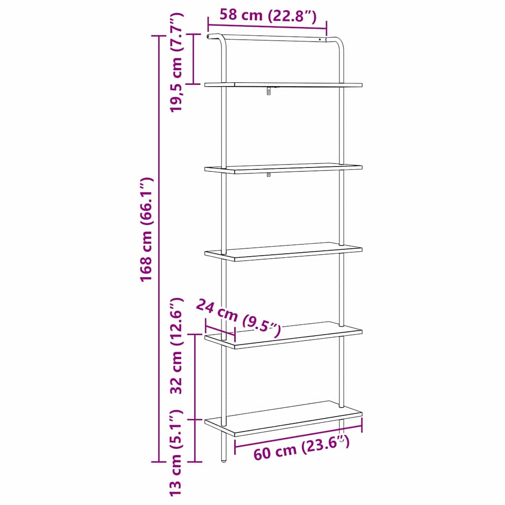 Raft pentru cărți Stejar negru 60 x 24 x 168 cm Lemn compozit GartenMobel Dekor