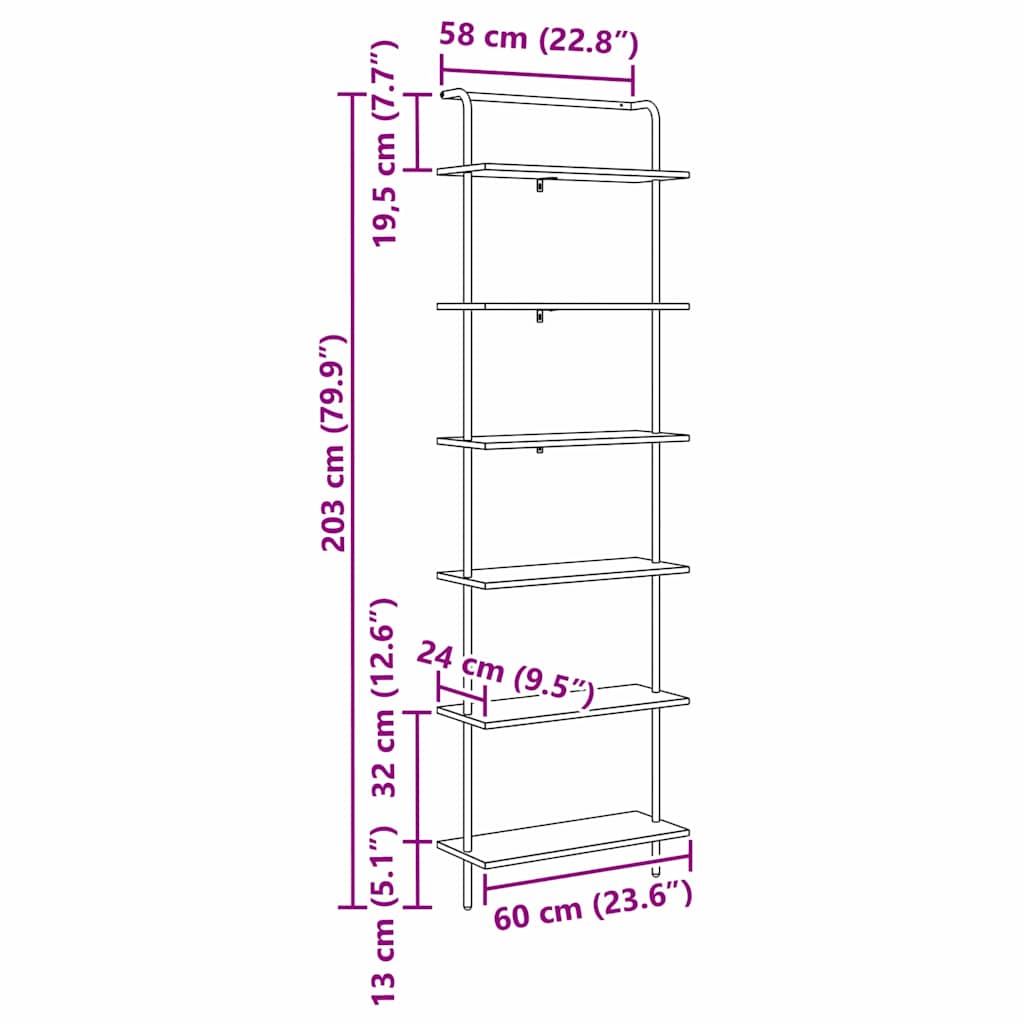 Raft pentru cărți Stejar sonoma 60 x 24 x 203 cm Lemn compozit GartenMobel Dekor