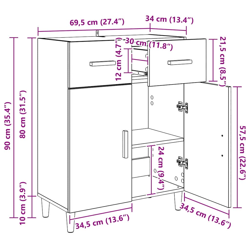 Bufet cu sertar Stejar negru 34 x 69.5 x 89 cm Lemn compozit GartenMobel Dekor
