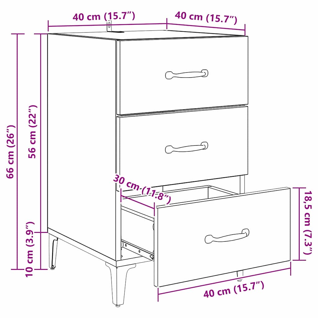 Dulap de noapte Lemn vechi 40 x 40 x 66 cm Lemn compozit GartenMobel Dekor