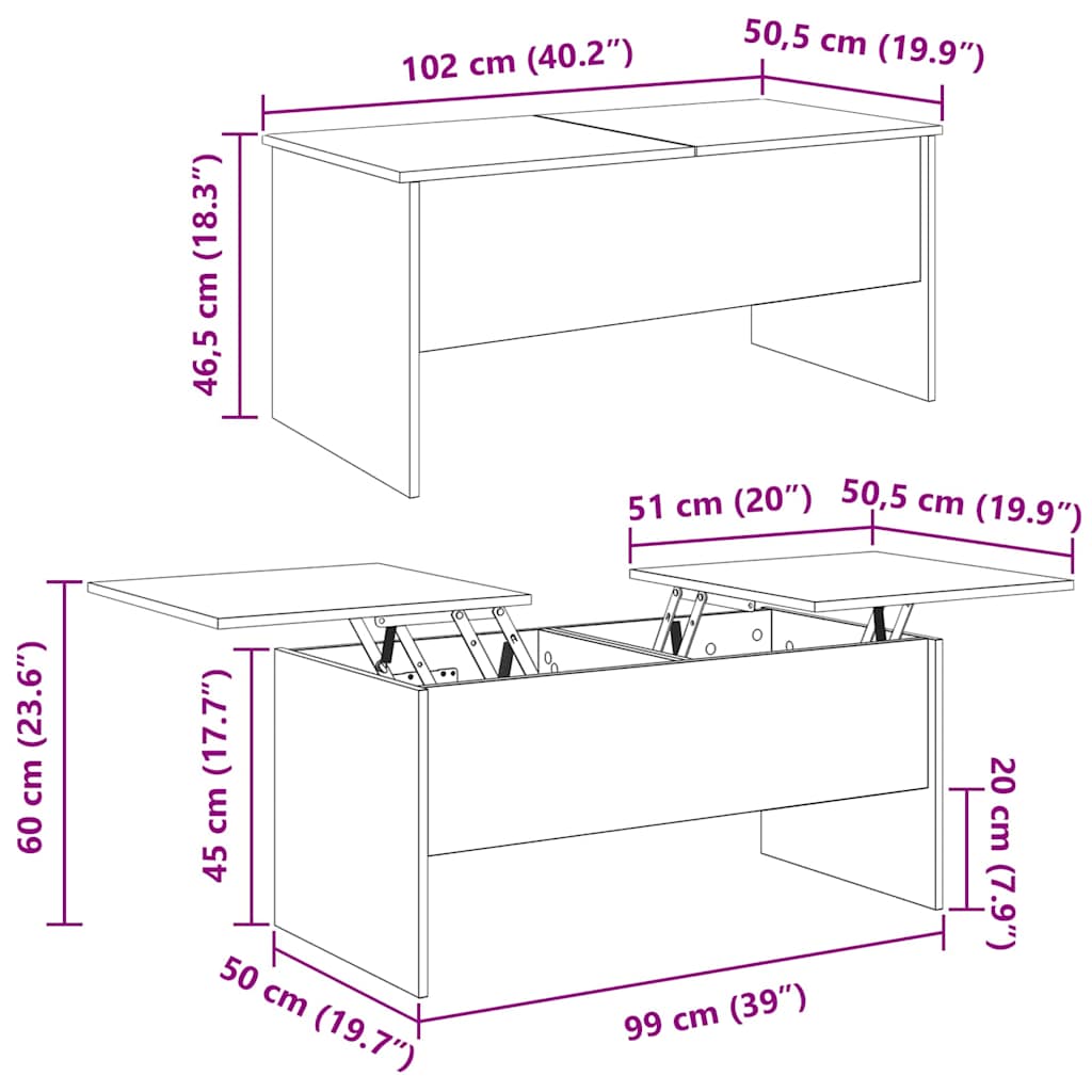 Masă de cafea Lemn vechi 102 x 50.5 x 46.5 cm Lemn compozit GartenMobel Dekor