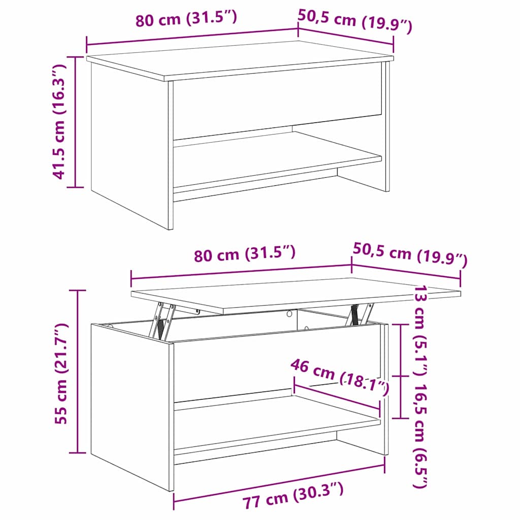 Masă de cafea Lemn vechi 80 x 50.5 x 41.5 cm Lemn compozit GartenMobel Dekor