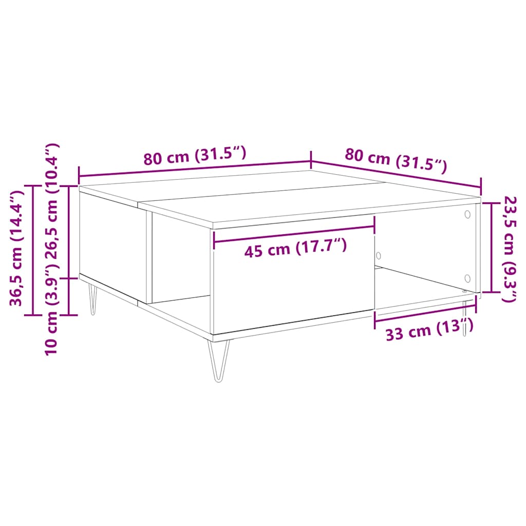 Masă de cafea Lemn vechi 80 x 80 x 36.5 cm Lemn compozit GartenMobel Dekor