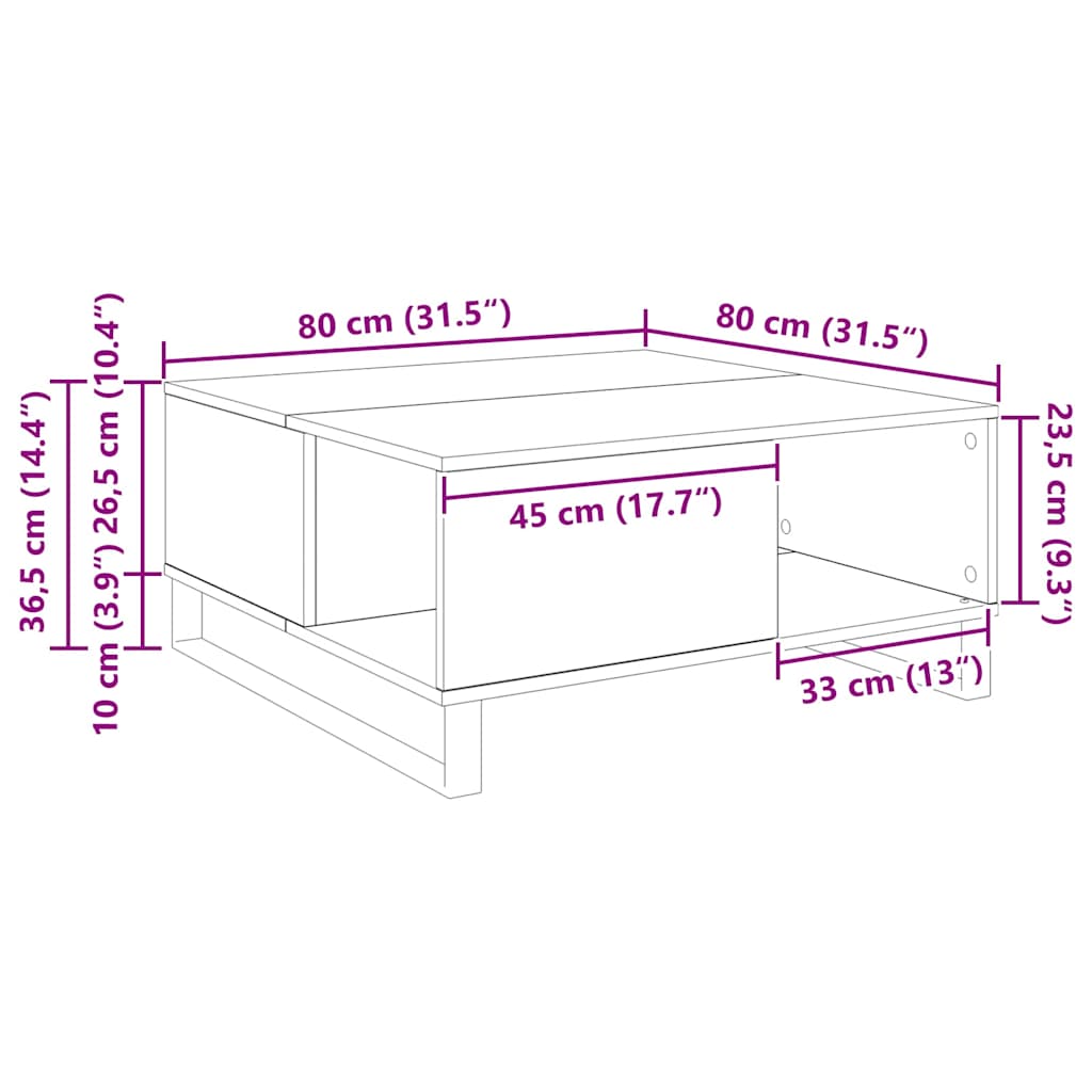 Masă de cafea Lemn vechi 80 x 80 x 36.5 cm Lemn compozit GartenMobel Dekor