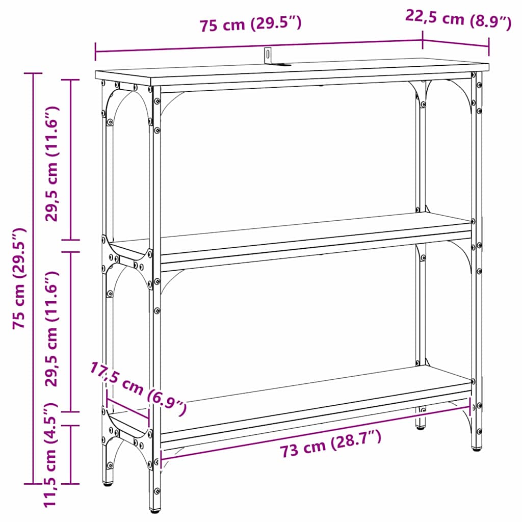 Masă de consolă cu raft Stejar negru 75 x 22.5 x 75 cm GartenMobel Dekor