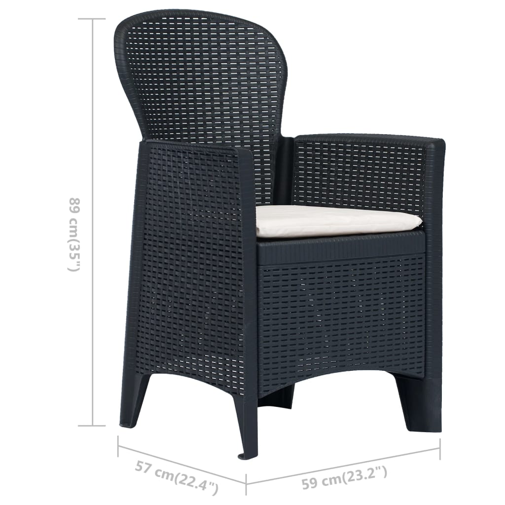 Scaune de grădină cu perne 2 buc. antracit plastic aspect ratan GartenMobel Dekor