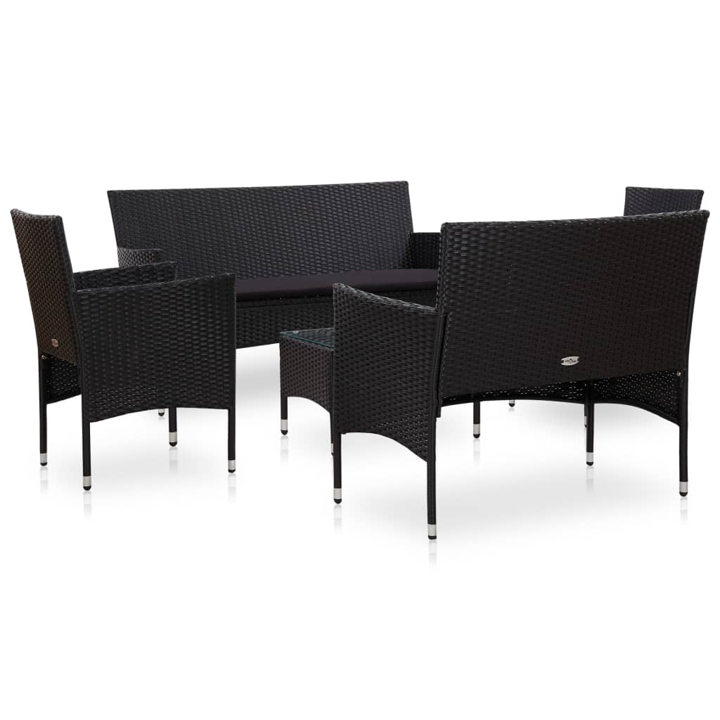 Set mobilier de grădină cu perne, 5 piese, negru, poliratan GartenMobel Dekor