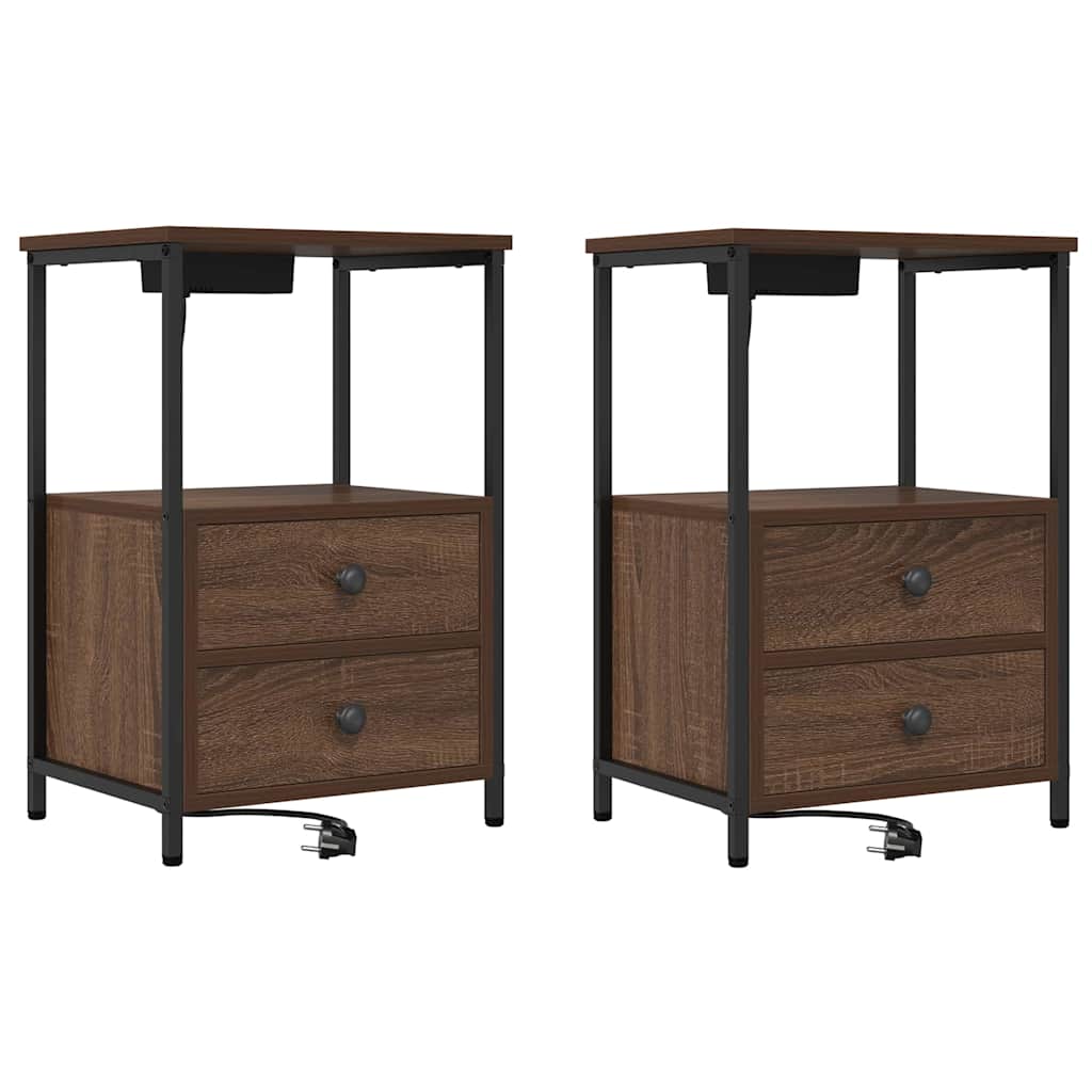 Cabinet de noptiere cu stație de încărcare 2 pcs Stejar brun GartenMobel Dekor