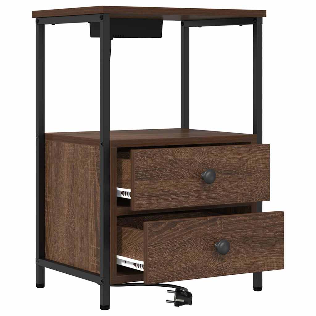 Cabinet de noptiere cu stație de încărcare 2 pcs Stejar brun GartenMobel Dekor