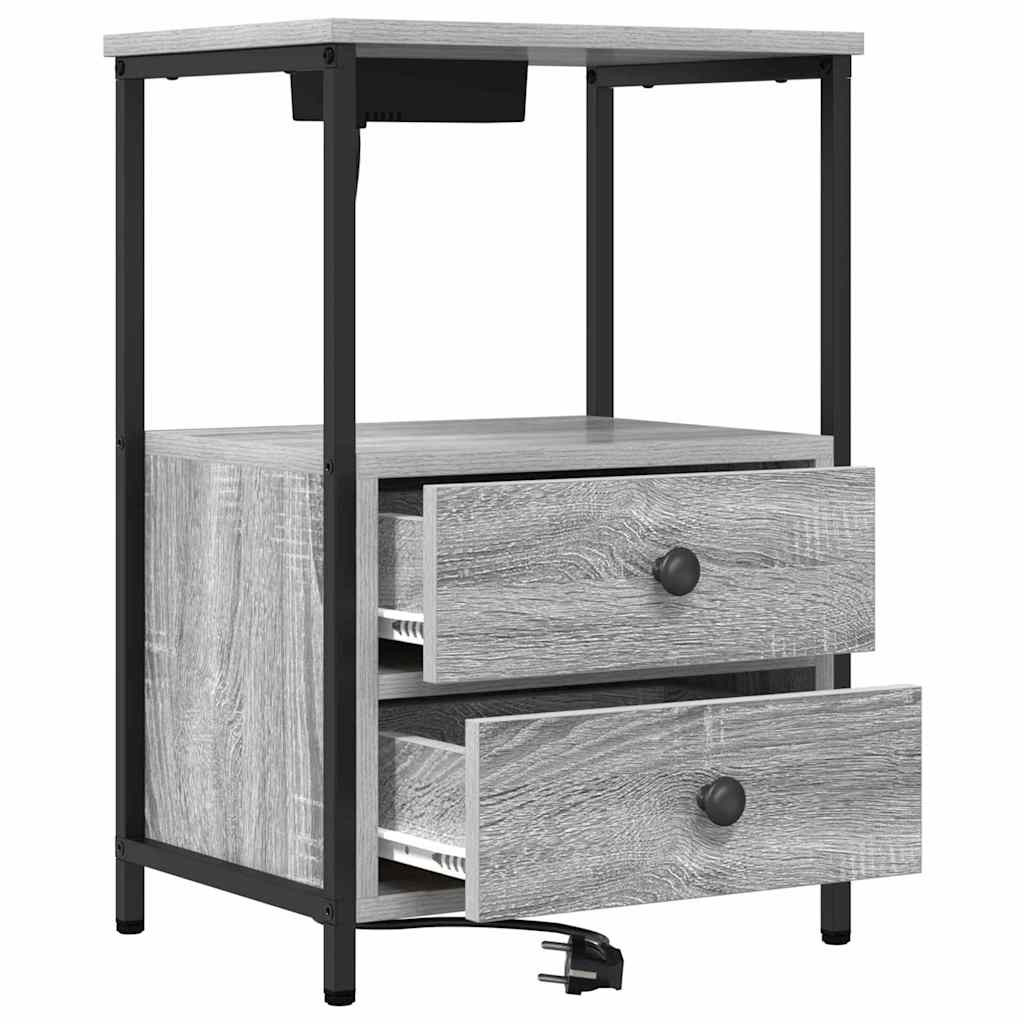 Cabinet de noptiere cu stație de încărcare 2 pcs sonoma gri GartenMobel Dekor