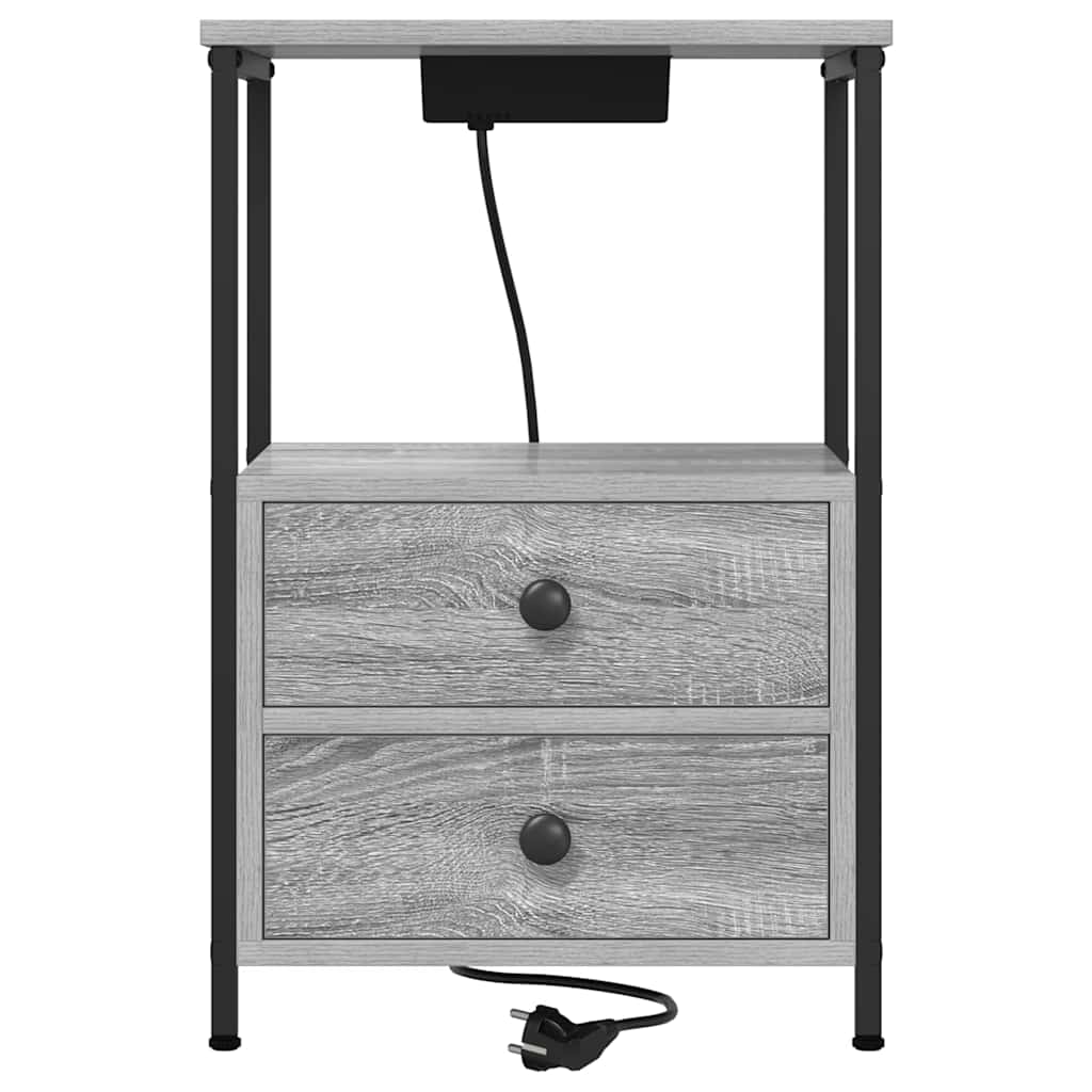 Cabinet de noptiere cu stație de încărcare 2 pcs sonoma gri GartenMobel Dekor