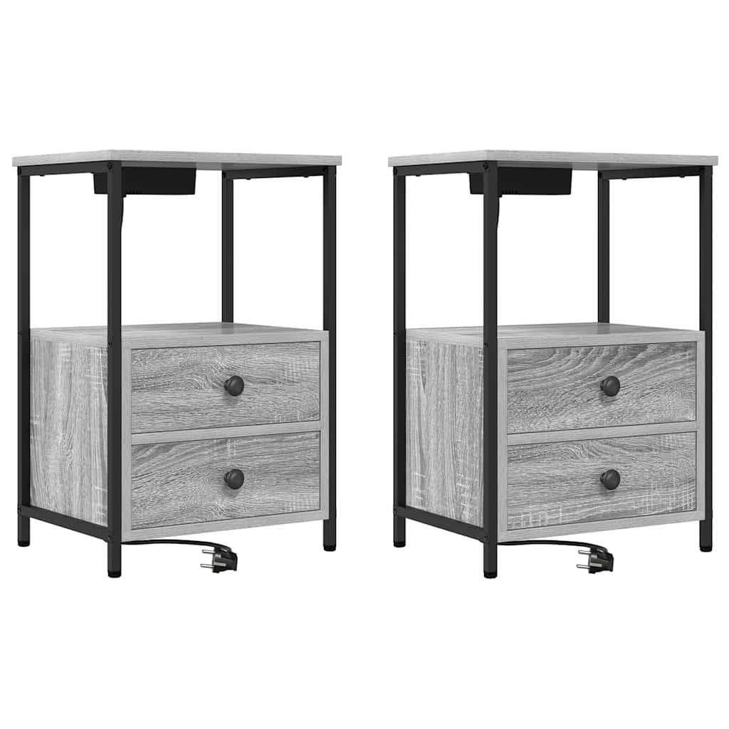 Cabinet de noptiere cu stație de încărcare 2 pcs sonoma gri GartenMobel Dekor