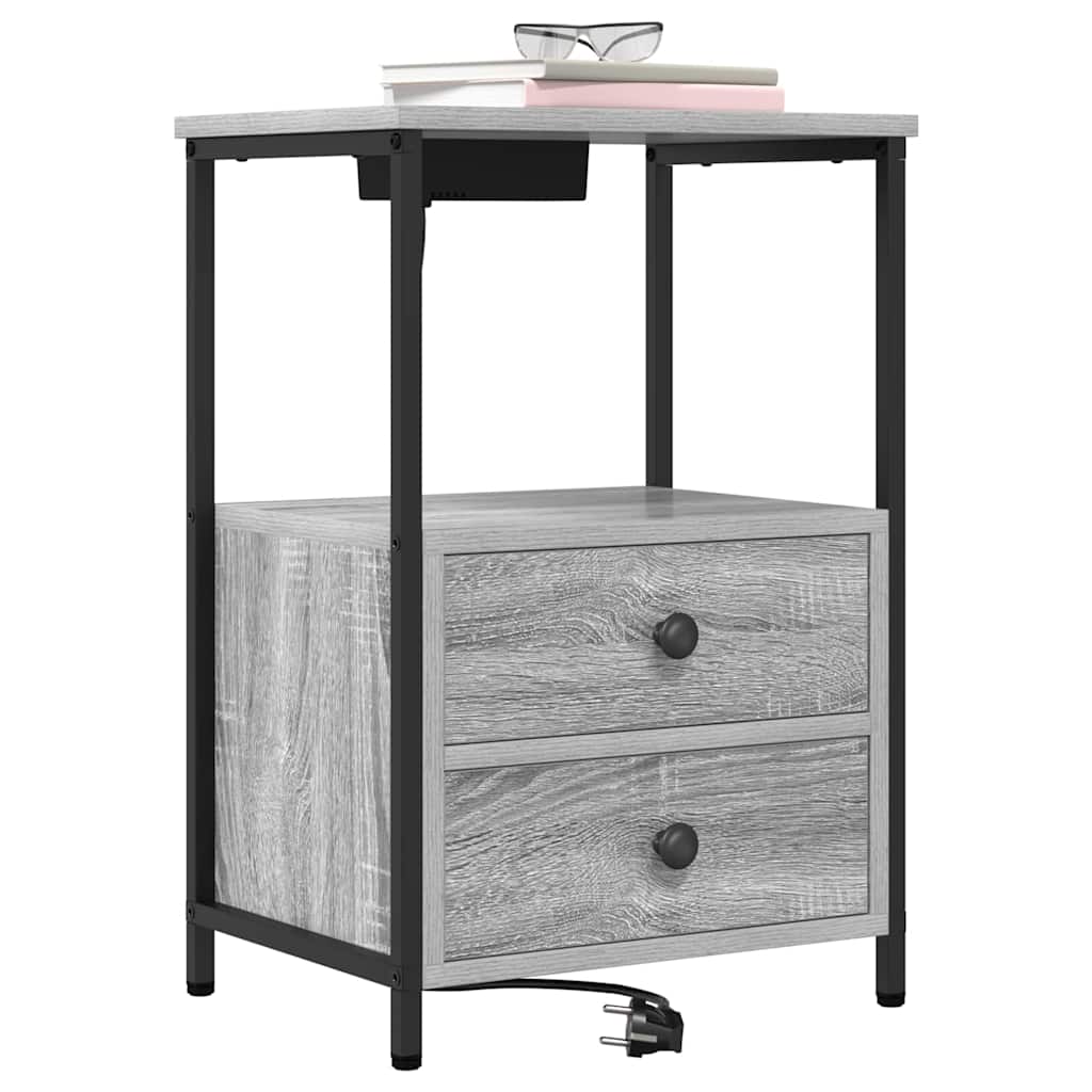 Cabinet de noptiere cu stație de încărcare 2 pcs sonoma gri GartenMobel Dekor
