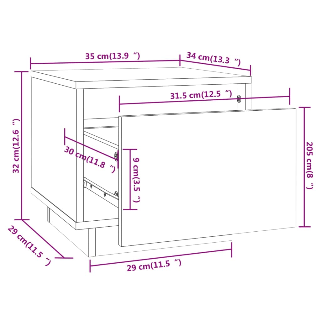 Noptiere, 2 buc.,gri, 35x34x32 cm, lemn masiv de pin GartenMobel Dekor