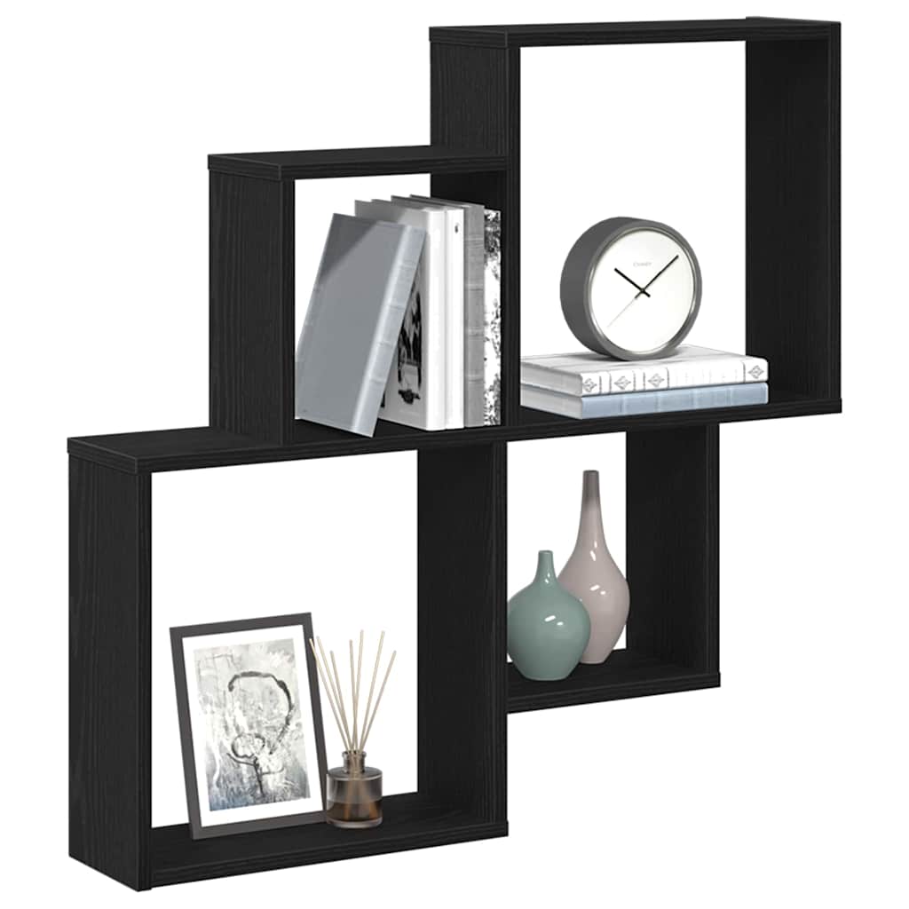 Raft cub pentru perete cu raft Stejar negru 80 x 15 x 78.5 cm GartenMobel Dekor